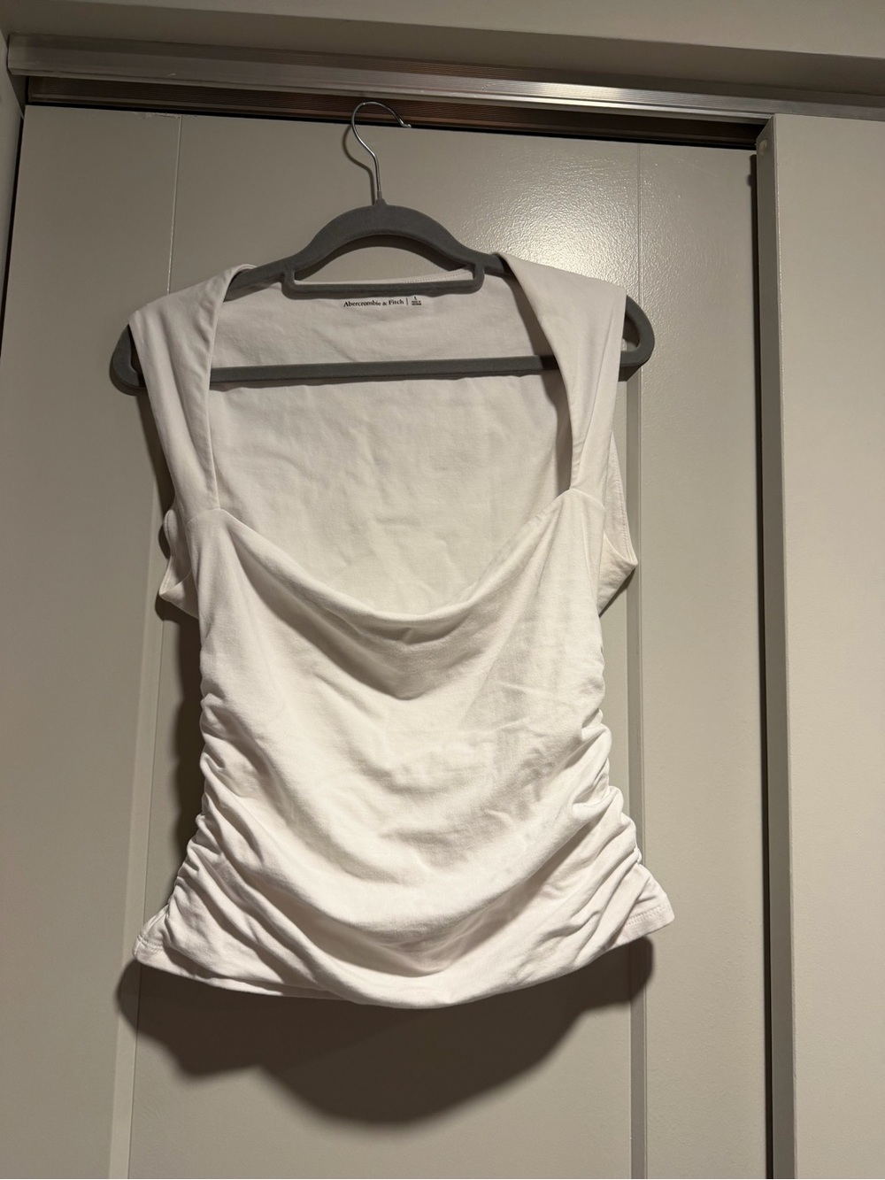 Abercrombie & Fitch White Ruched Square-Neck Tank Top